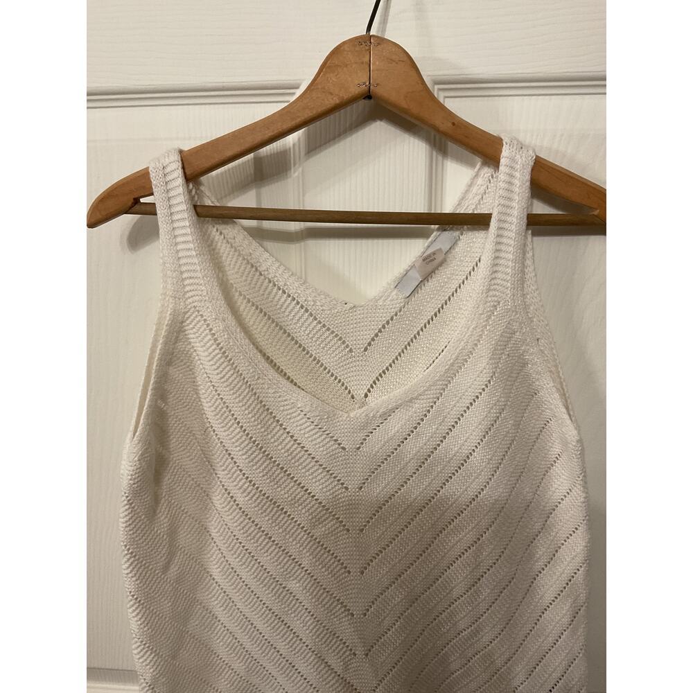 Isela Pointelle Knit Tank Top Ivory Chevron Sweater Vest Women's Medium - Picture 3 of 9